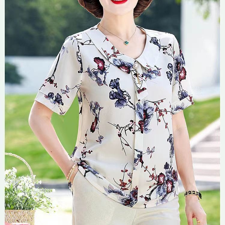 痩身効果夏の新しいスタイルママウェアルーズ半袖シフォントップ - Summer Clothing Over 60 のレビューと価格