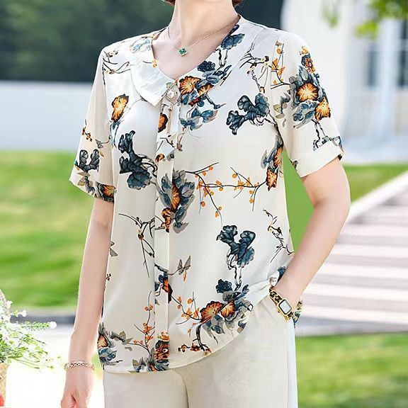 痩身効果夏の新しいスタイルママウェアルーズ半袖シフォントップ - Summer Clothing Over 60 のレビューと価格