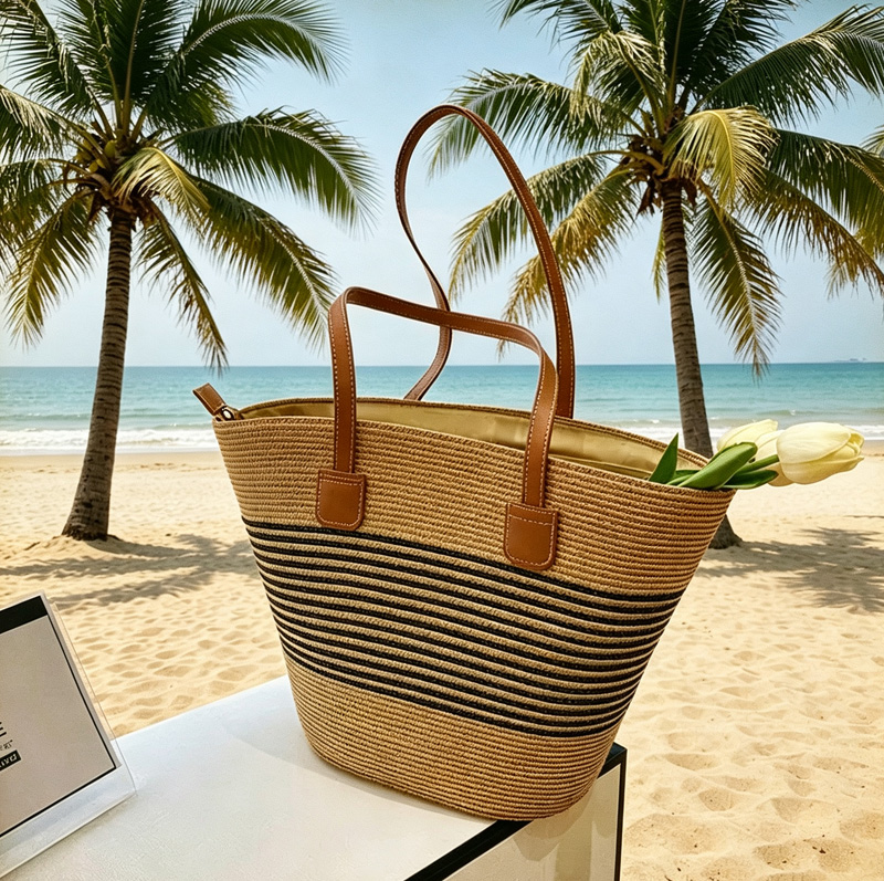 CLAREGQI レディース ストライプストロートートバッグ - Beach Bag Straw のレビューと価格