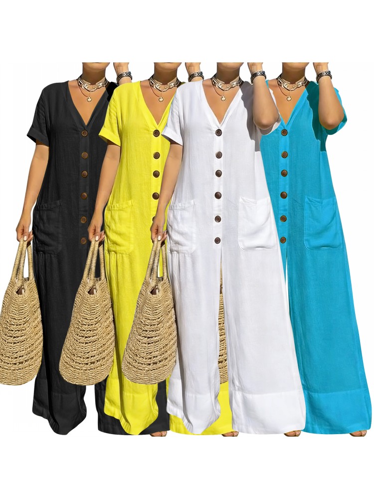 プラスサイズ女性服ジャンプスーツ夏服ブルーアーバンレジャーボ - Summer Clothing For Plus Size Women のレビューと価格