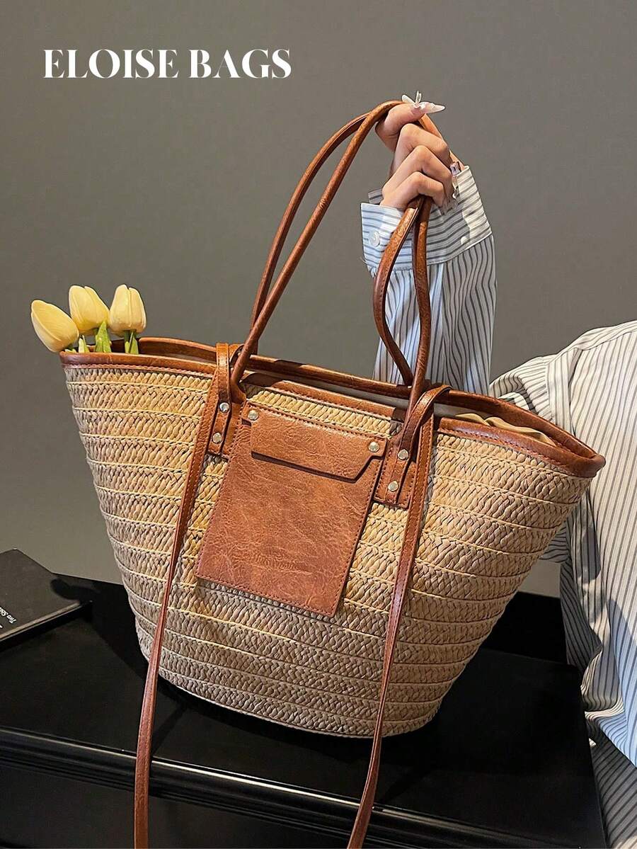 ファッショナブルな大容量織りトートバッグ、新しいビーチバケー - Beach Bag Straw のレビューと価格
