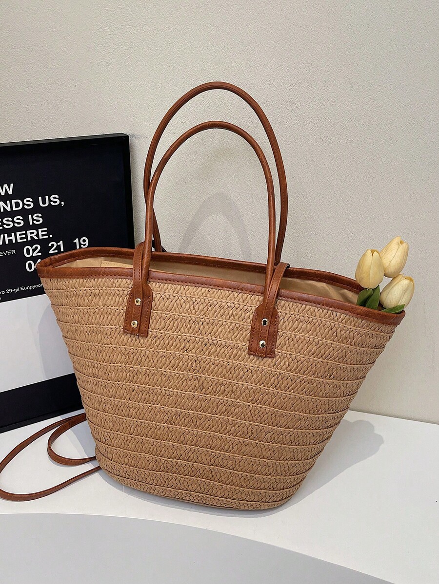 ファッショナブルな大容量織りトートバッグ、新しいビーチバケー - Beach Bag Straw のレビューと価格