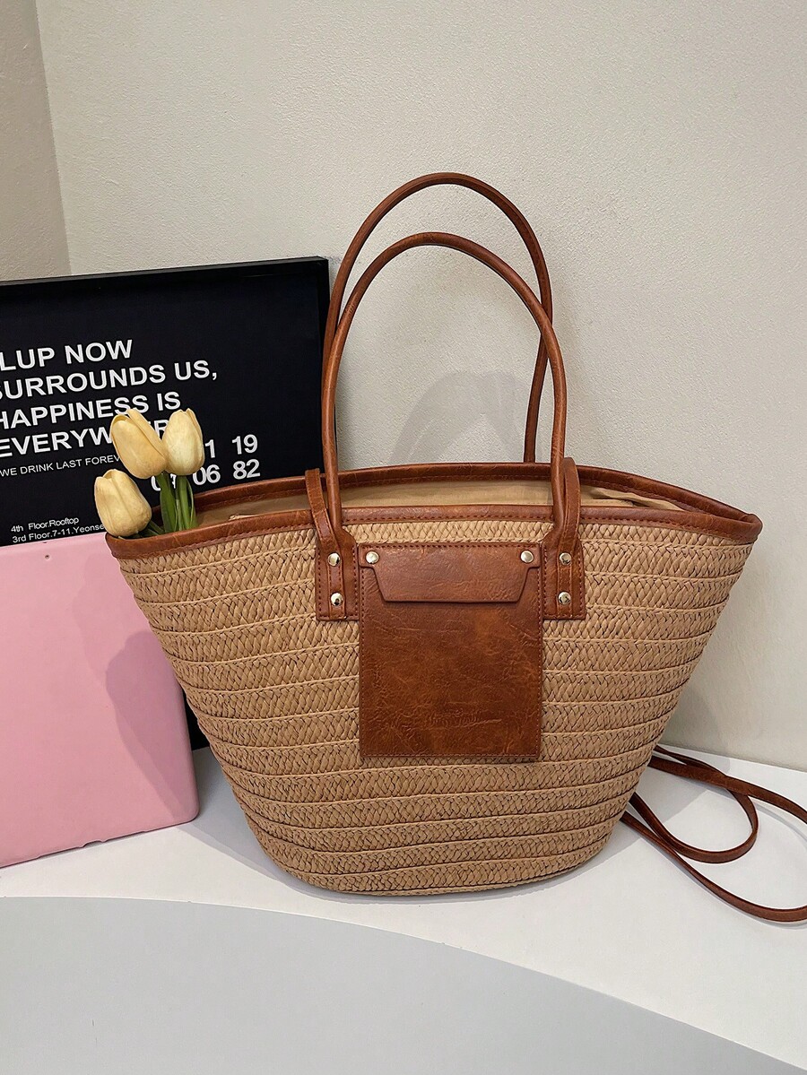 ファッショナブルな大容量織りトートバッグ、新しいビーチバケー - Beach Bag Straw のレビューと価格