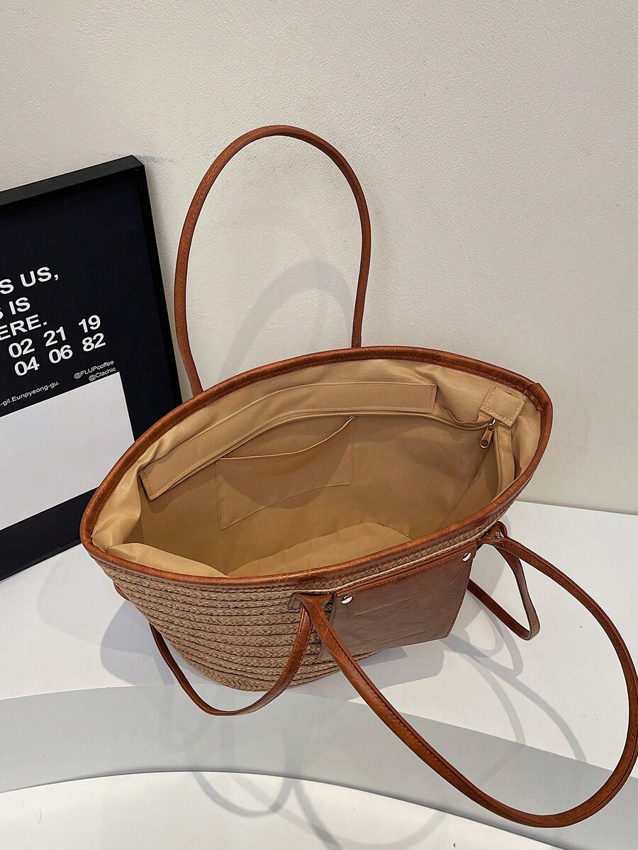 ファッショナブルな大容量織りトートバッグ、新しいビーチバケー - Beach Bag Straw のレビューと価格