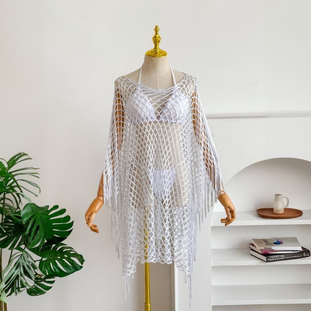 ソリッドカラー タッセル付き日焼け止めカバーアップ クロシェ - Swim Cover Up Mesh のレビューと価格