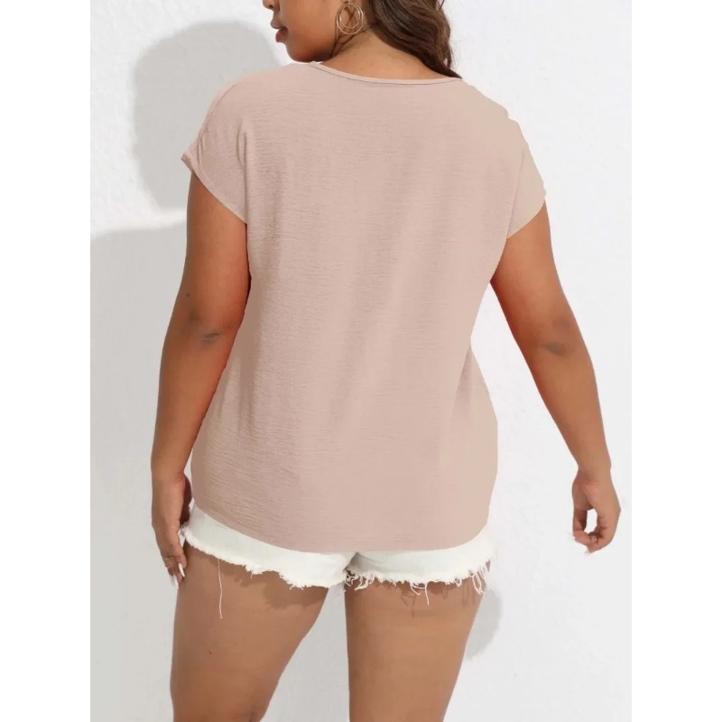 女性用VネックTシャツ,ボタン付き半袖トップス,ルーズバット - Summer Clothing For Plus Size Women のレビューと価格