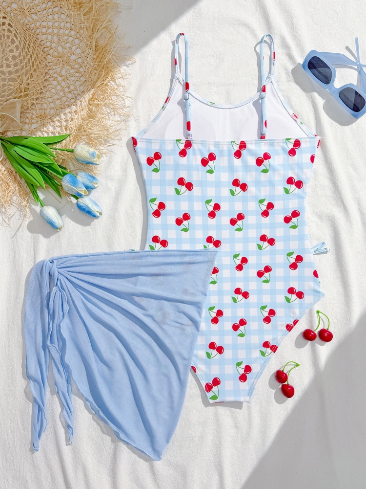 ワンピースガールズキッズ水着 2026 新ブルーチェック柄チ - Swim Cover Up Mesh のレビューと価格