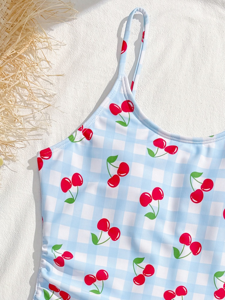 ワンピースガールズキッズ水着 2026 新ブルーチェック柄チ - Swim Cover Up Mesh のレビューと価格