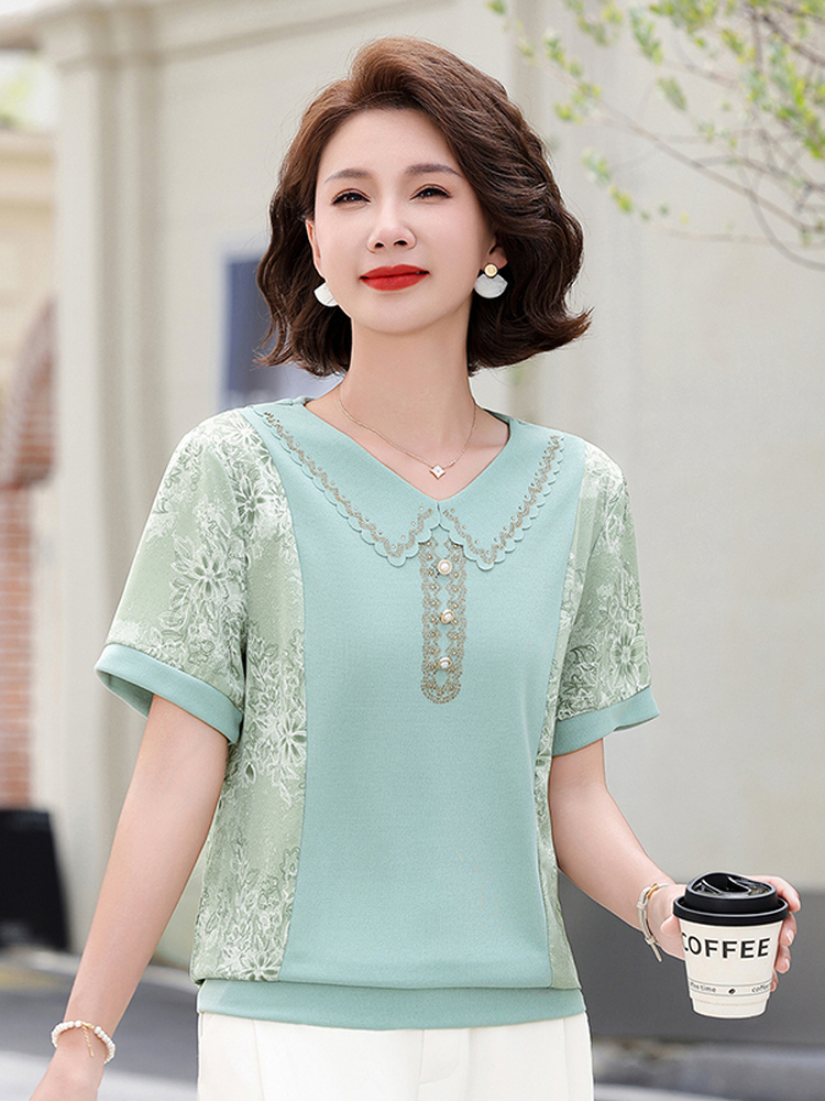 おしゃれな夏のニットスプライス半袖Tシャツ、襟付きプラスサイ - Summer Clothing Over 60 のレビューと価格