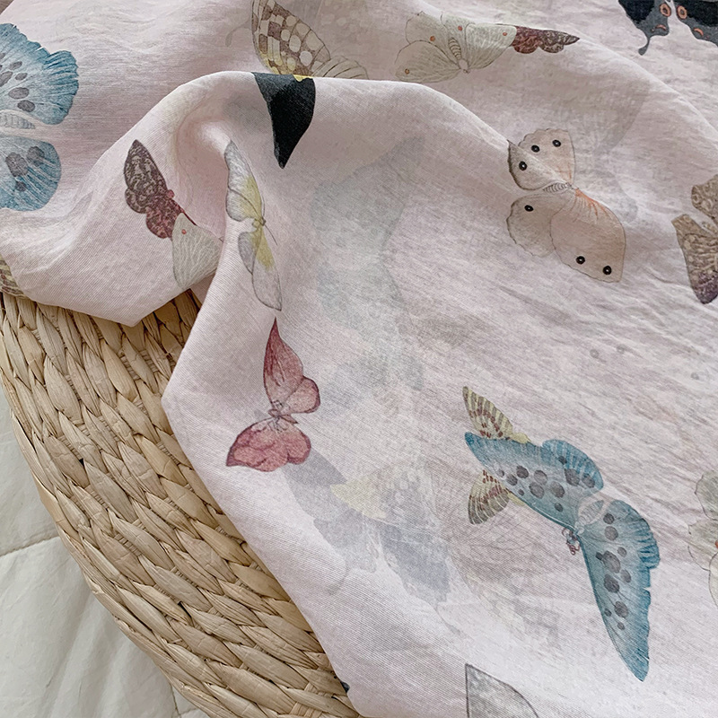 蝶のプリントが施されたベージュピンクの生地、中国風DIY夏服 - Summer Clothing Fabric のレビューと価格