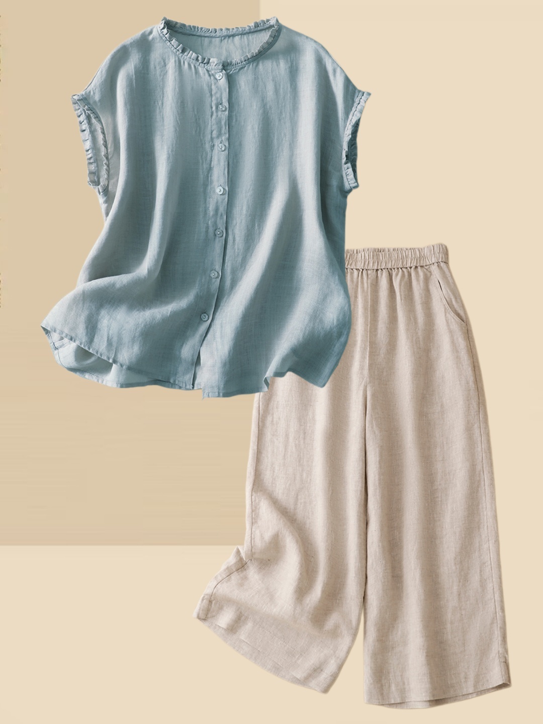 レディース薄手コットンリネンシャツワイドレッグパンツツーピー - Summer Clothing Over 60 のレビューと価格