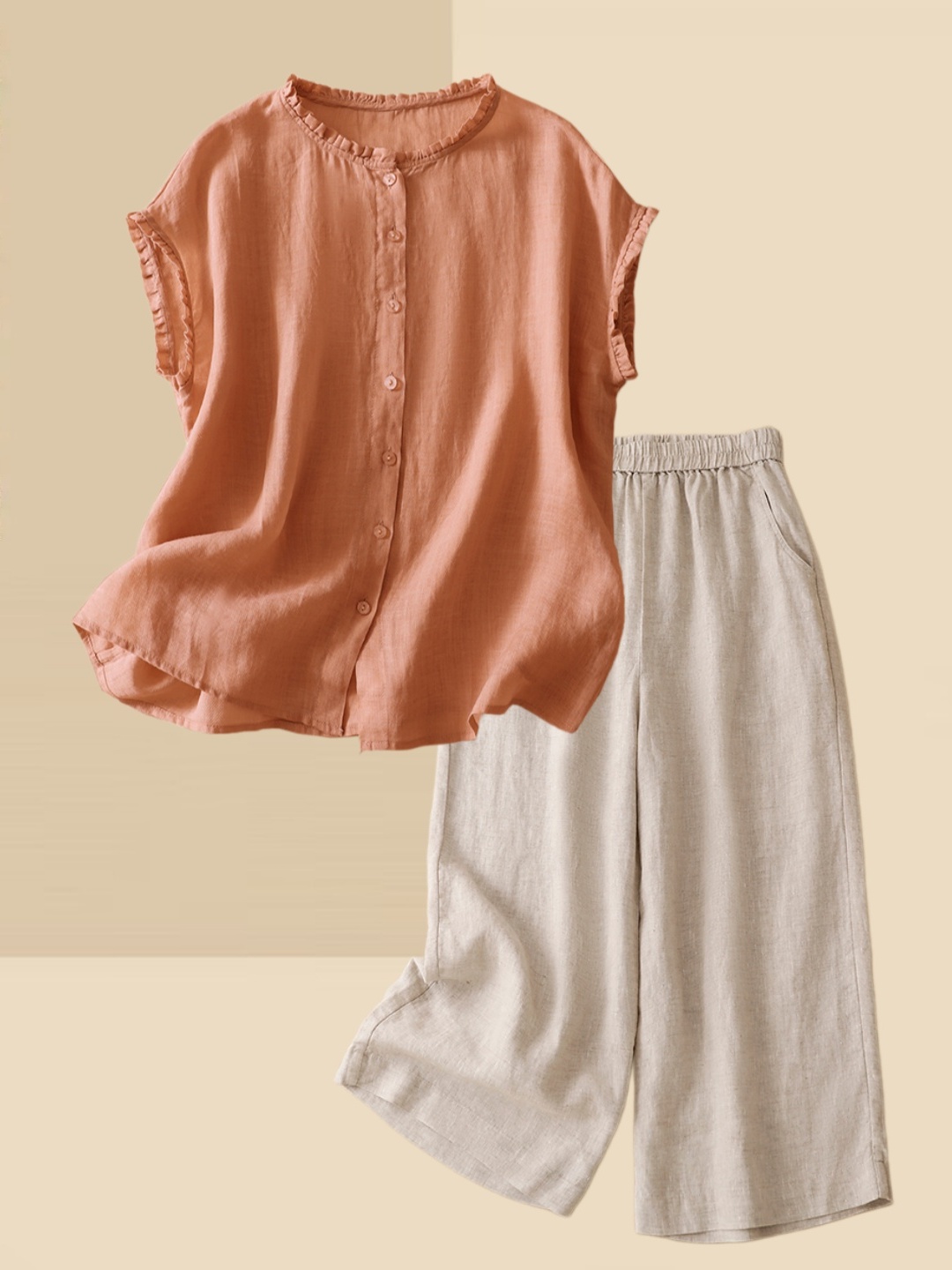 レディース薄手コットンリネンシャツワイドレッグパンツツーピー - Summer Clothing Over 60 のレビューと価格