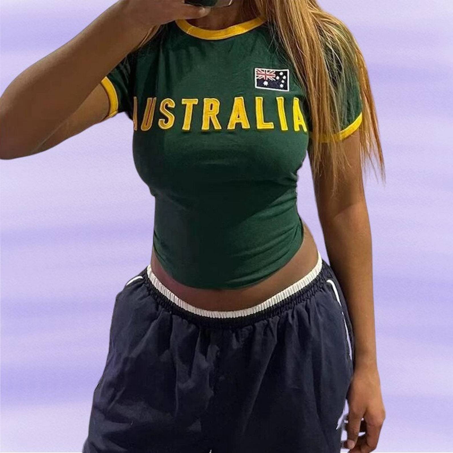女性のためのオーストラリアの文字がプリントされたクロップトッ - Summer Clothing Women Australia のレビューと価格