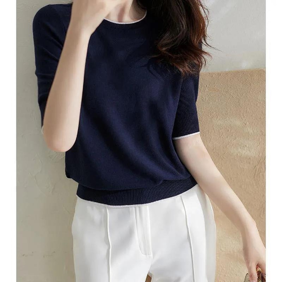 レディースセーター 夏 春 韓国ファッション 半袖 無地 ジ - Summer Jumper Clothing のレビューと価格