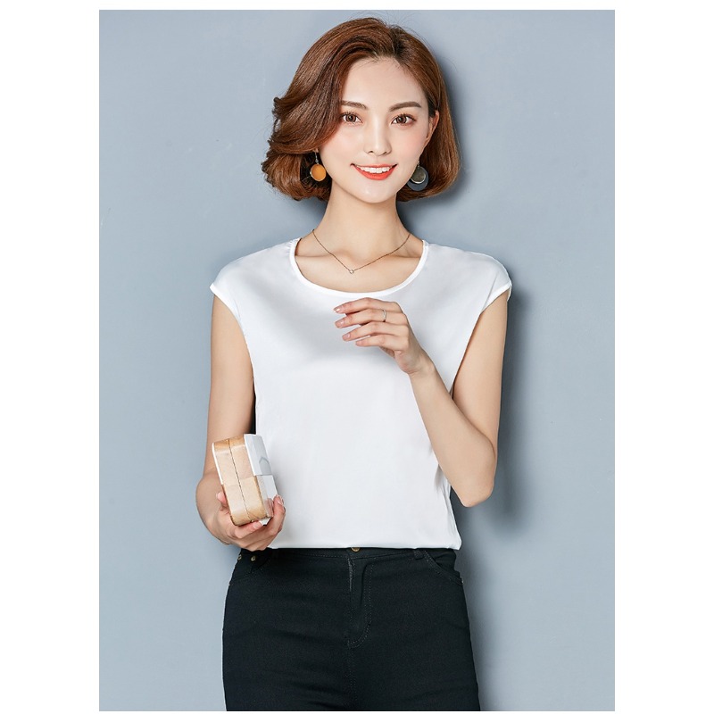 セクシーなシルクベスト女性ノースリーブトップ夏無地ブラウスシ - Summer Clothing For Plus Size Women のレビューと価格