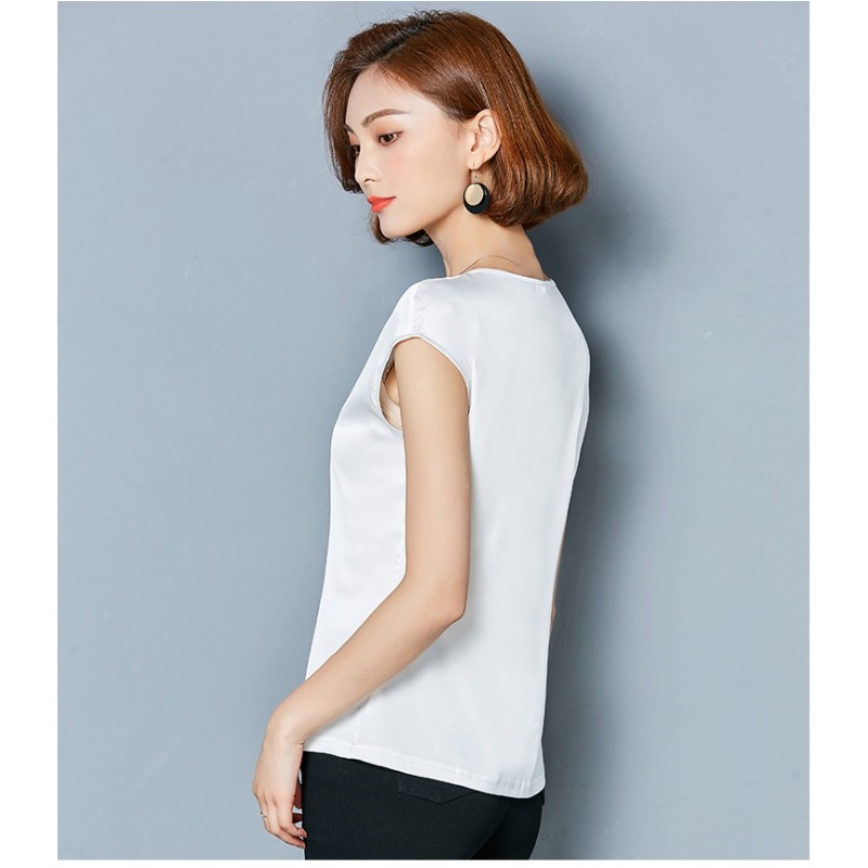 セクシーなシルクベスト女性ノースリーブトップ夏無地ブラウスシ - Summer Clothing For Plus Size Women のレビューと価格