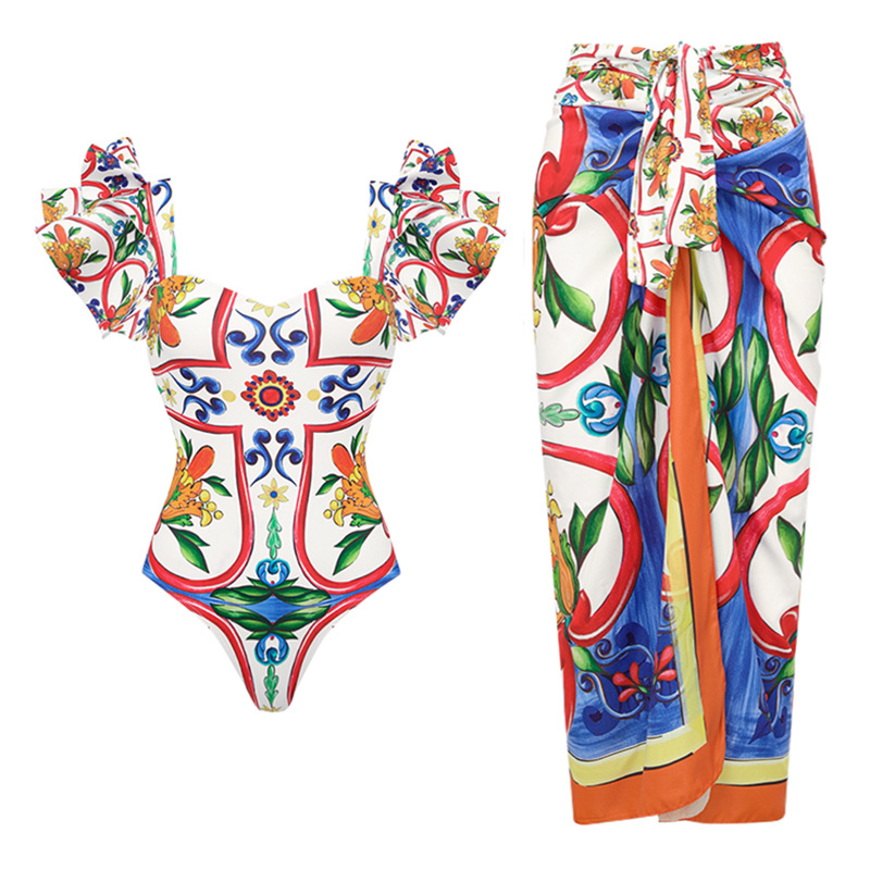 2025 新しい 2 ピースショルダーフリル水着カバーアップ - Swimsuit One Piece のレビューと価格