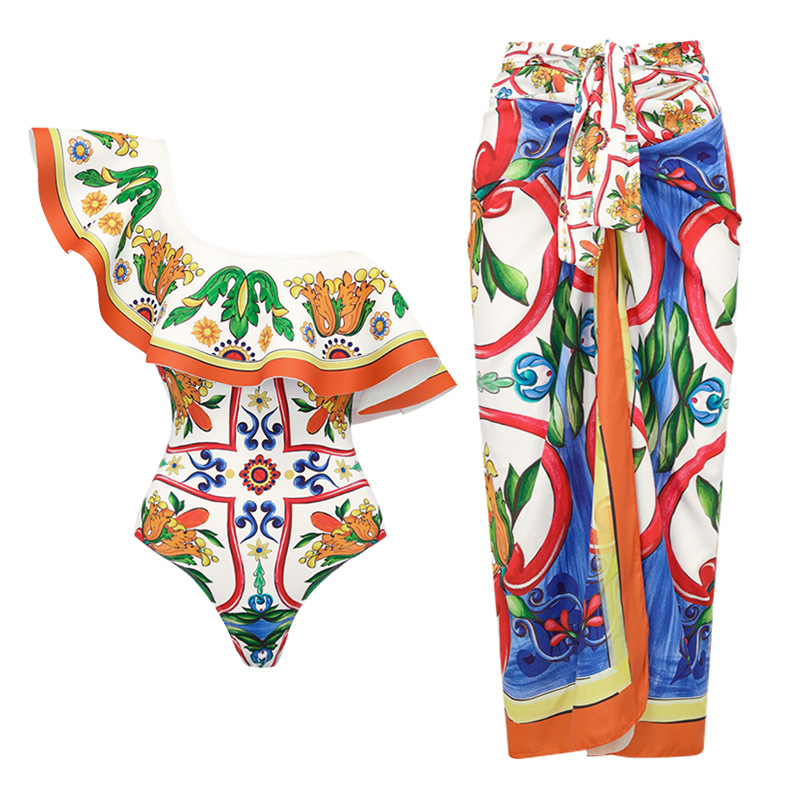 2025 新しい 2 ピースショルダーフリル水着カバーアップ - Swimsuit One Piece のレビューと価格